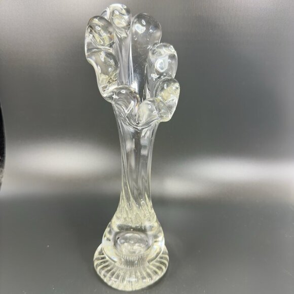 Mid Century Clear Art Glass Swung Vase Vessel Jack In The Pulpit With Bubbles - Picture 1 of 15